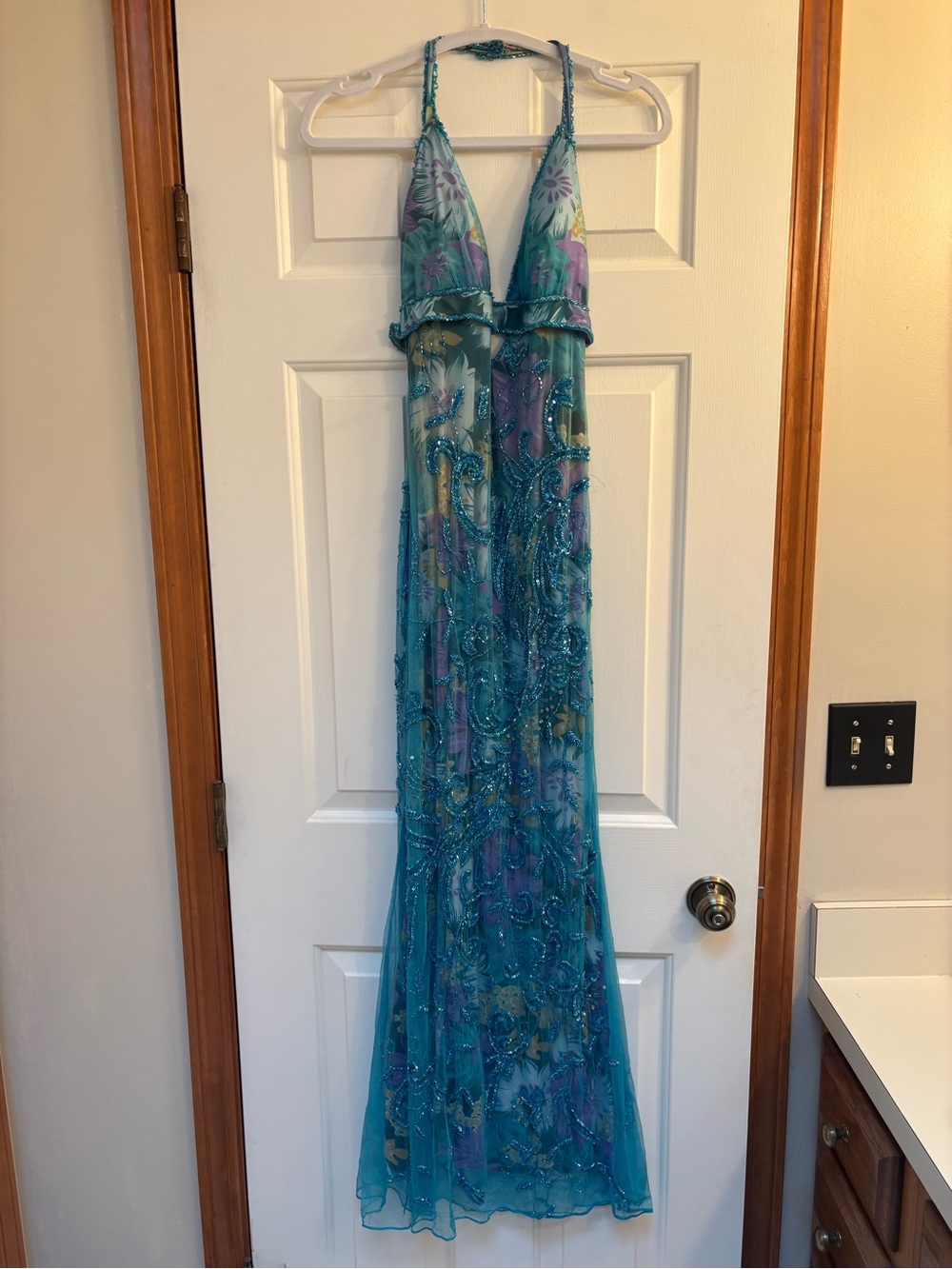 Rene Moiselle Fully Beaded Halter Dress